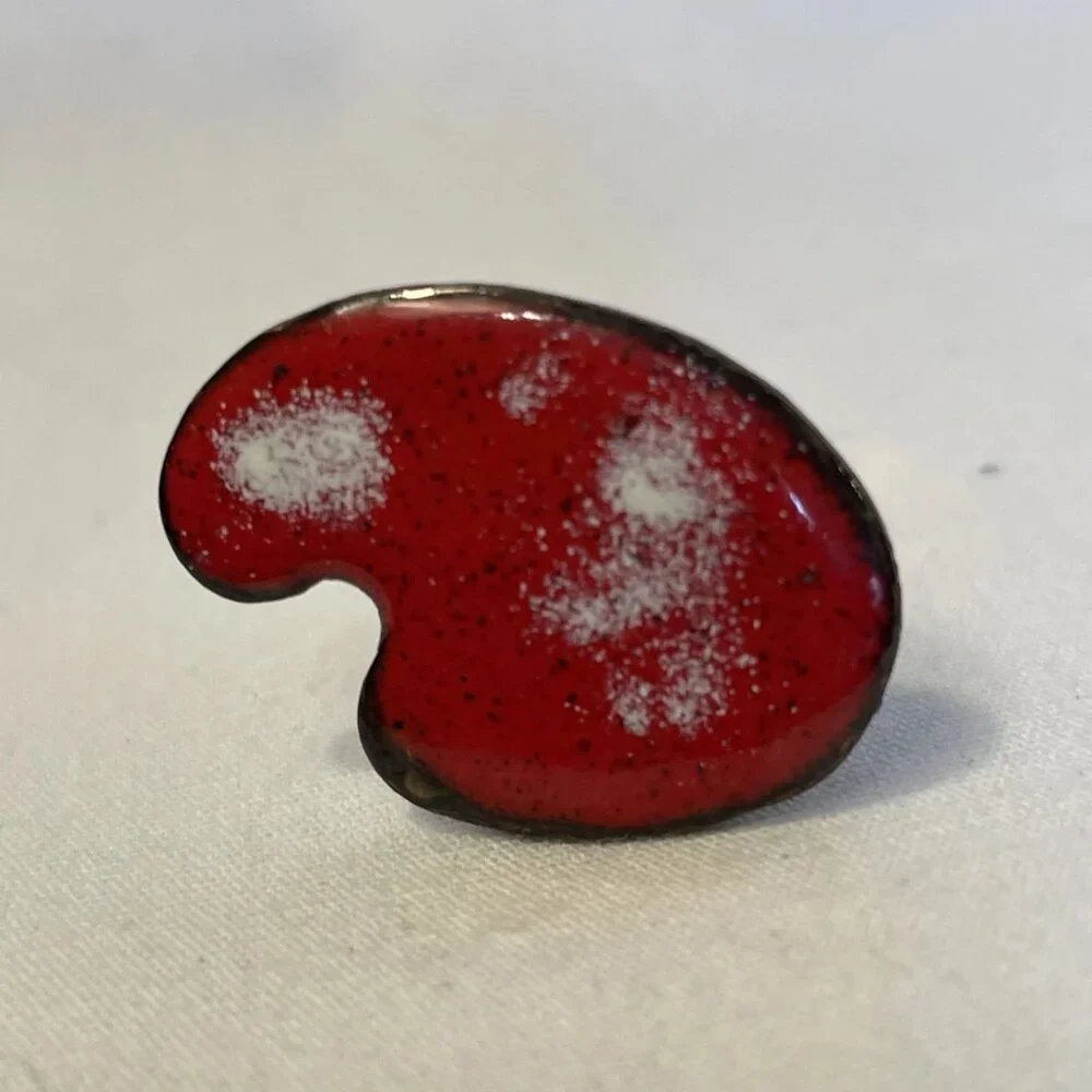 Painters Palette Cufflinks Red White Enamel On Copper with Matching Tie Bar
